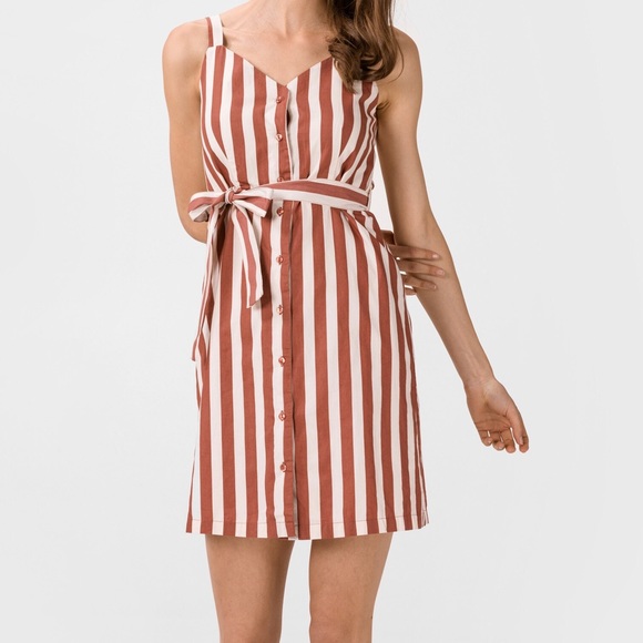 Vero Moda Dresses & Skirts - VERO MODA | XL | Masala Delta Button Red Striped Dress 100% Organic Cotton NWT